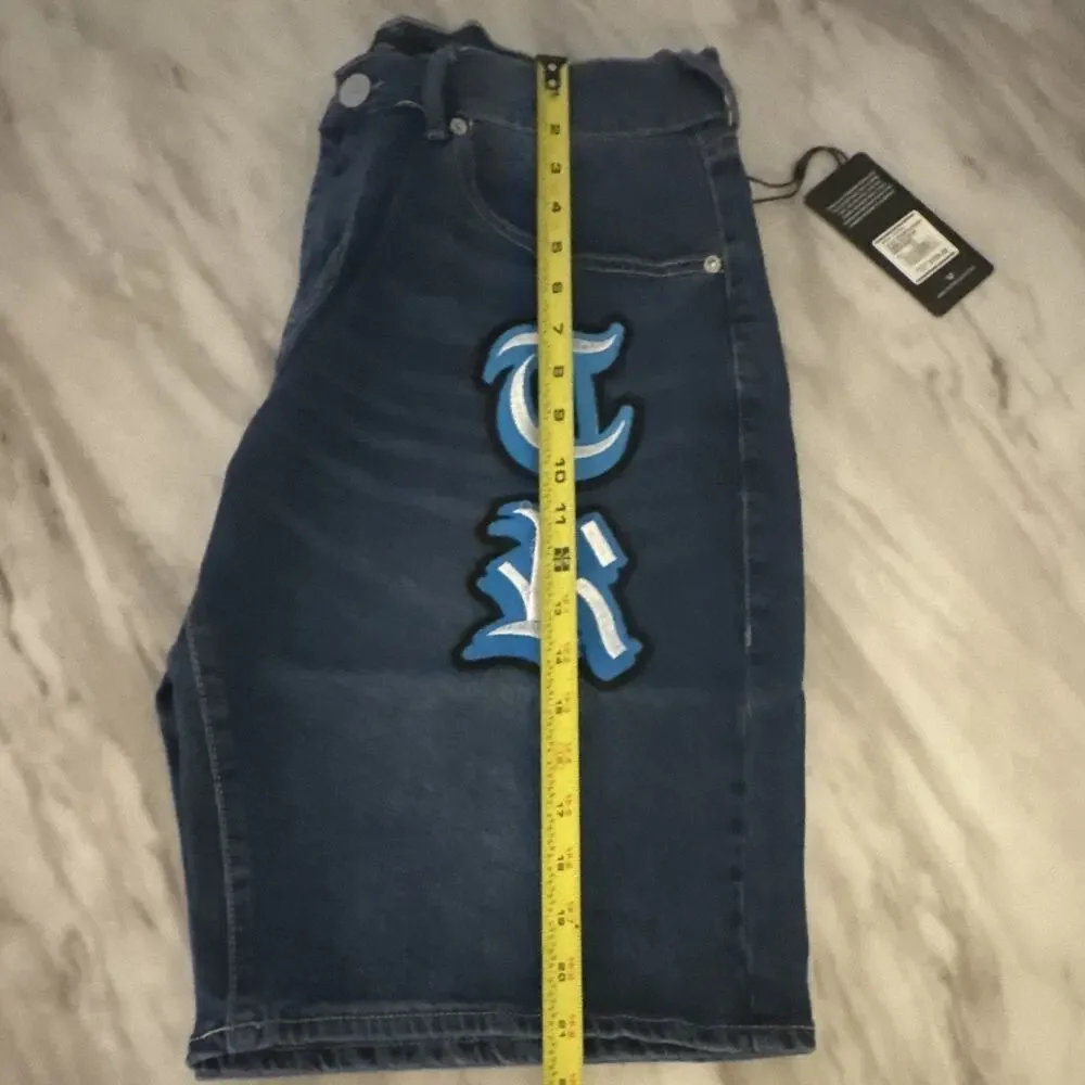 True Religion Men's Baggy Blue Denim Shorts 5-Pocket 11